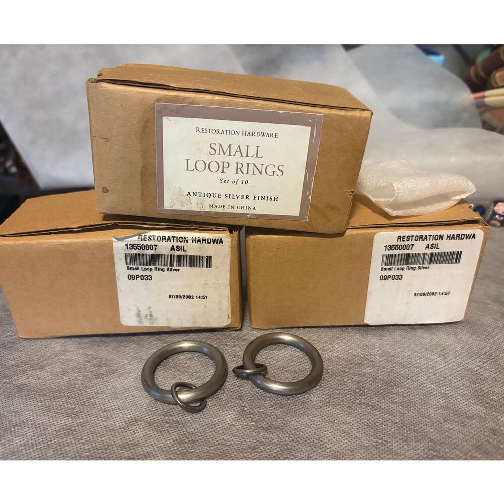 30 Restoration Hardware Small Loop Drapery Rings Antique Silver 3 Boxed NOS